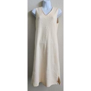 Cypress Cream Beige Ribbed Knit Raised Flower Sheath Dress Small Lightweight